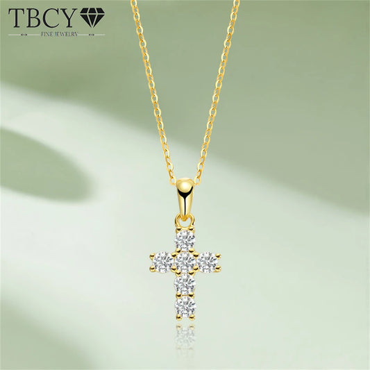 TBCYD 3MM 0.6cttw D Color Moissanite Cross Pendant Necklace For Women S925 Silver18K Gold Plated Neck Chain Fine Jewelry Gifts