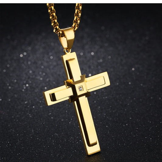 Classic Cross Pendant Male Stainless Steel Long Chain Personality Christian Jesus Cross Necklaces For Men Prayer Jewelry