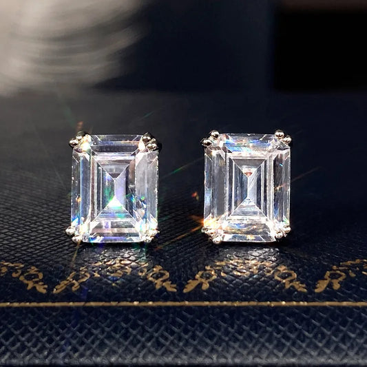 Huitan Simple Square Cubic Zirconia Stud Earrings for Women High Quality Daily Wear Fancy Accessories Fashion Jewelry Wholesale