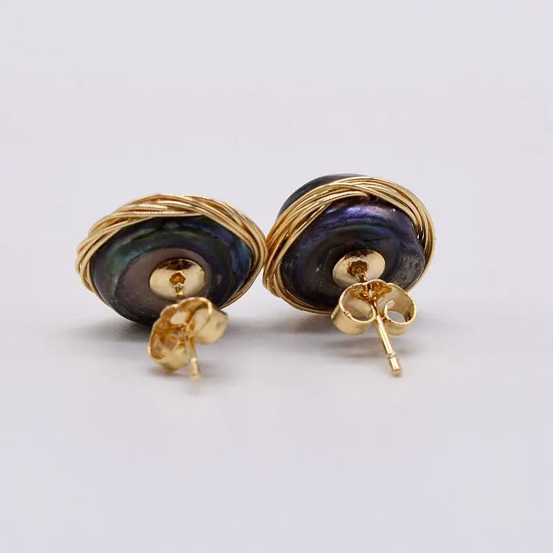 Women's Black Natural Freshwater Pearl Stud Earrings Authentic Baroque Handmade Jewelry Free Shipping