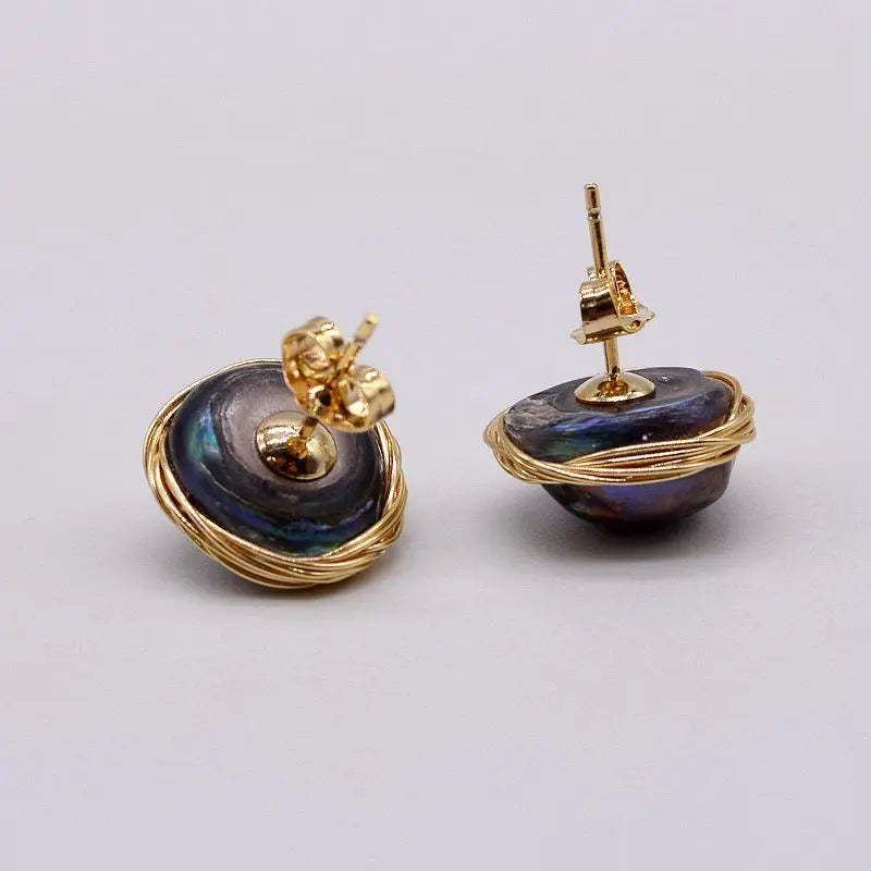 Women's Black Natural Freshwater Pearl Stud Earrings Authentic Baroque Handmade Jewelry Free Shipping