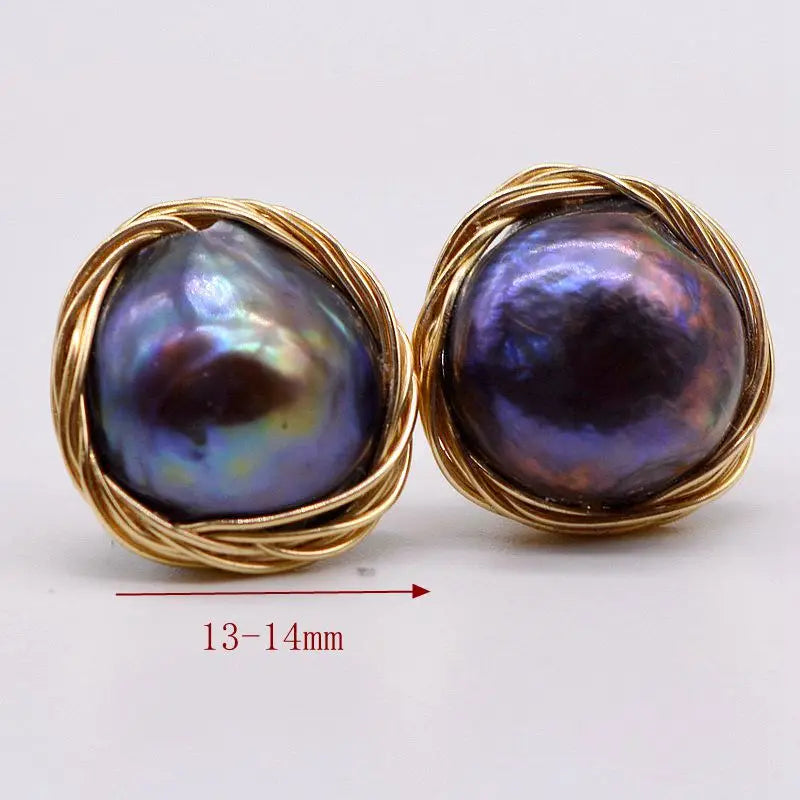Women's Black Natural Freshwater Pearl Stud Earrings Authentic Baroque Handmade Jewelry Free Shipping