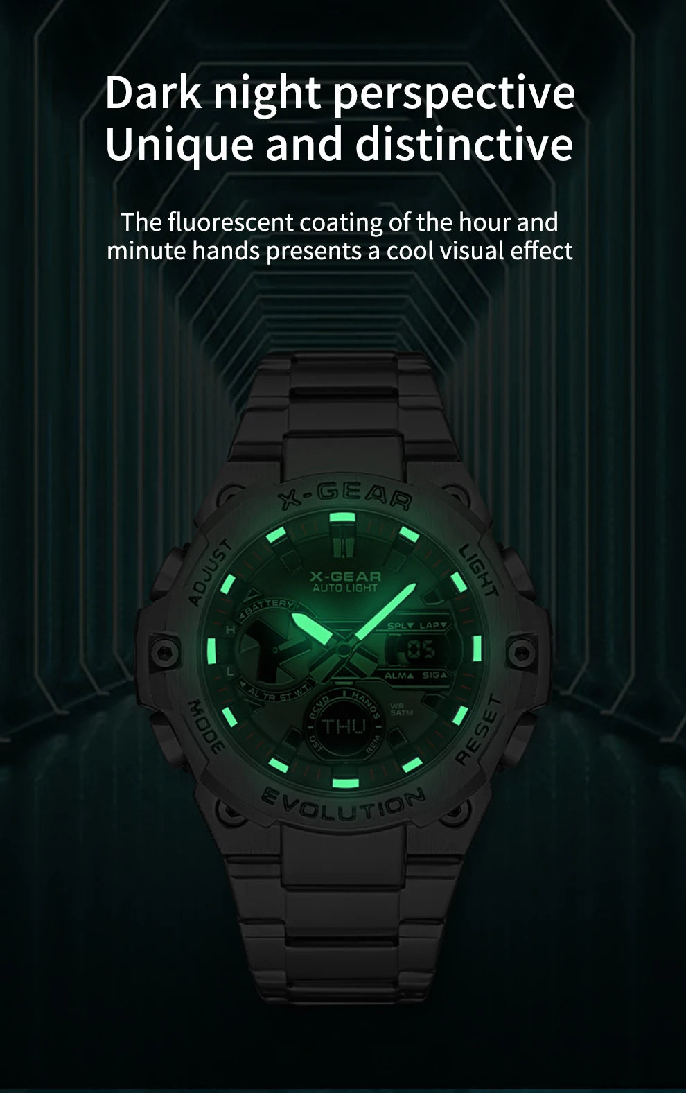 Men's watch, long-lasting battery, with timer and alarm functions, rotating windmill design, stainless steel strap