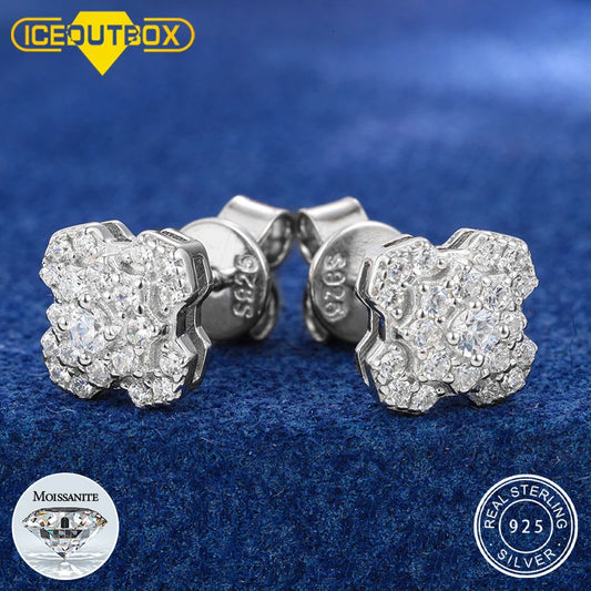 Original 925 Sterling Silver Moissanite Geometry Stud Earring Wedding Party Ear Jewelry Gift For Women Men Passed Diamond Tester