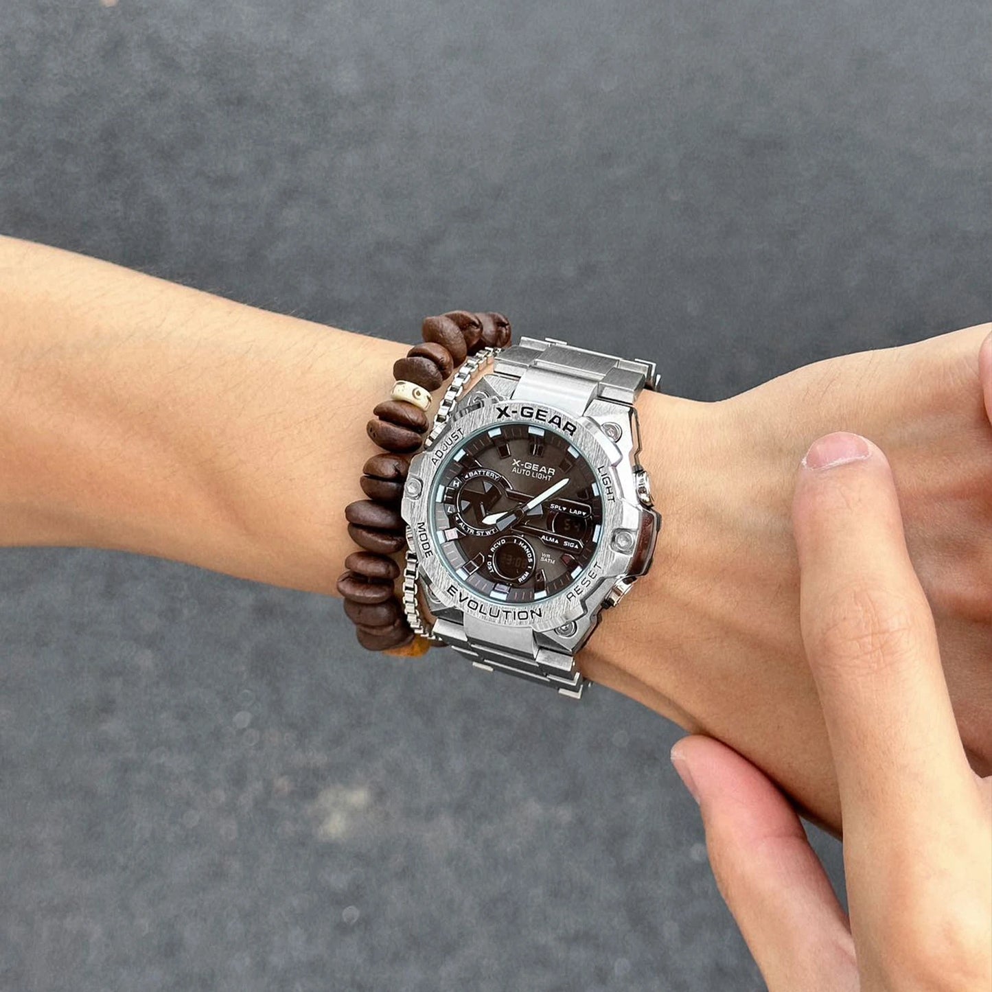 Men's watch, long-lasting battery, with timer and alarm functions, rotating windmill design, stainless steel strap