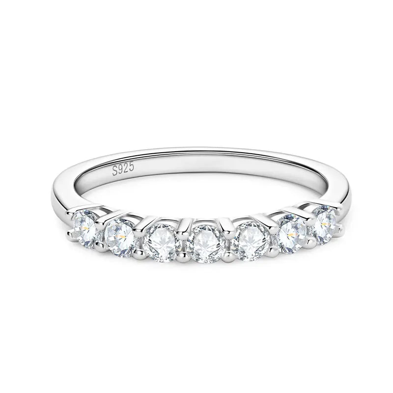 IOGOU Classic Half Eternity Ring 3mm Moissanite Lab Diamond Stackable Band 7-stone Rings for Women 925 Silver Finger Jewelry gra