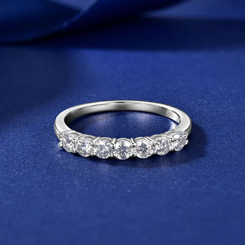 IOGOU Classic Half Eternity Ring 3mm Moissanite Lab Diamond Stackable Band 7-stone Rings for Women 925 Silver Finger Jewelry gra