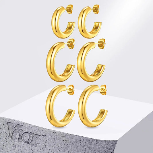 Vnox 6pcs/set C-shape Earrings Set For Women Girls, Stainless Steel Gold Plated, Circular Jewelry Waterproof