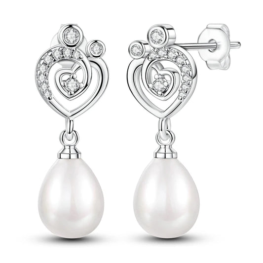 New 925 Sterling Silver Heart-Shaped Droplet Pearl Earrings Brilliant Wedding Engagement Star Earrings Jewelry Gift