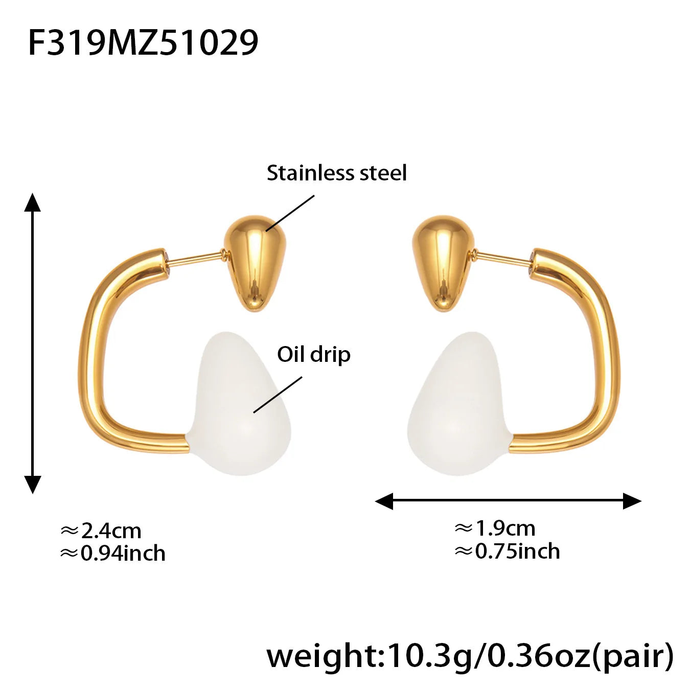 Ars Stainless Steel Water Drop Earrings for Women 18K Gold Plated Enamel Earring Statement Stud Earring No Tarnish Earrings