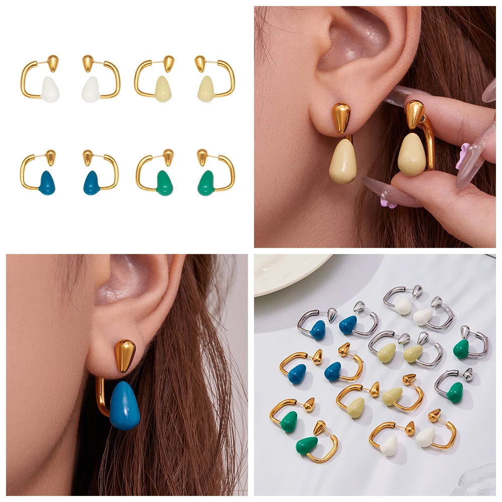 Ars Stainless Steel Water Drop Earrings for Women 18K Gold Plated Enamel Earring Statement Stud Earring No Tarnish Earrings
