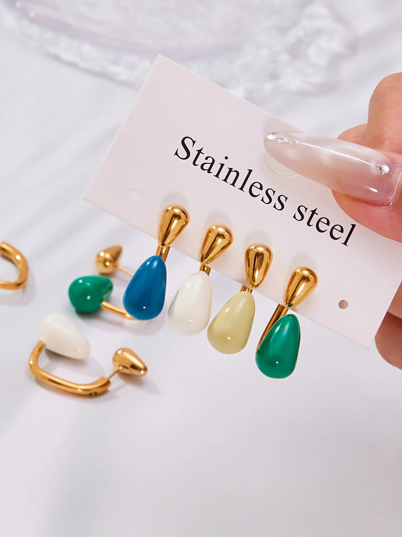 Ars Stainless Steel Water Drop Earrings for Women 18K Gold Plated Enamel Earring Statement Stud Earring No Tarnish Earrings