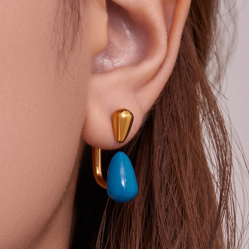 Ars Stainless Steel Water Drop Earrings for Women 18K Gold Plated Enamel Earring Statement Stud Earring No Tarnish Earrings