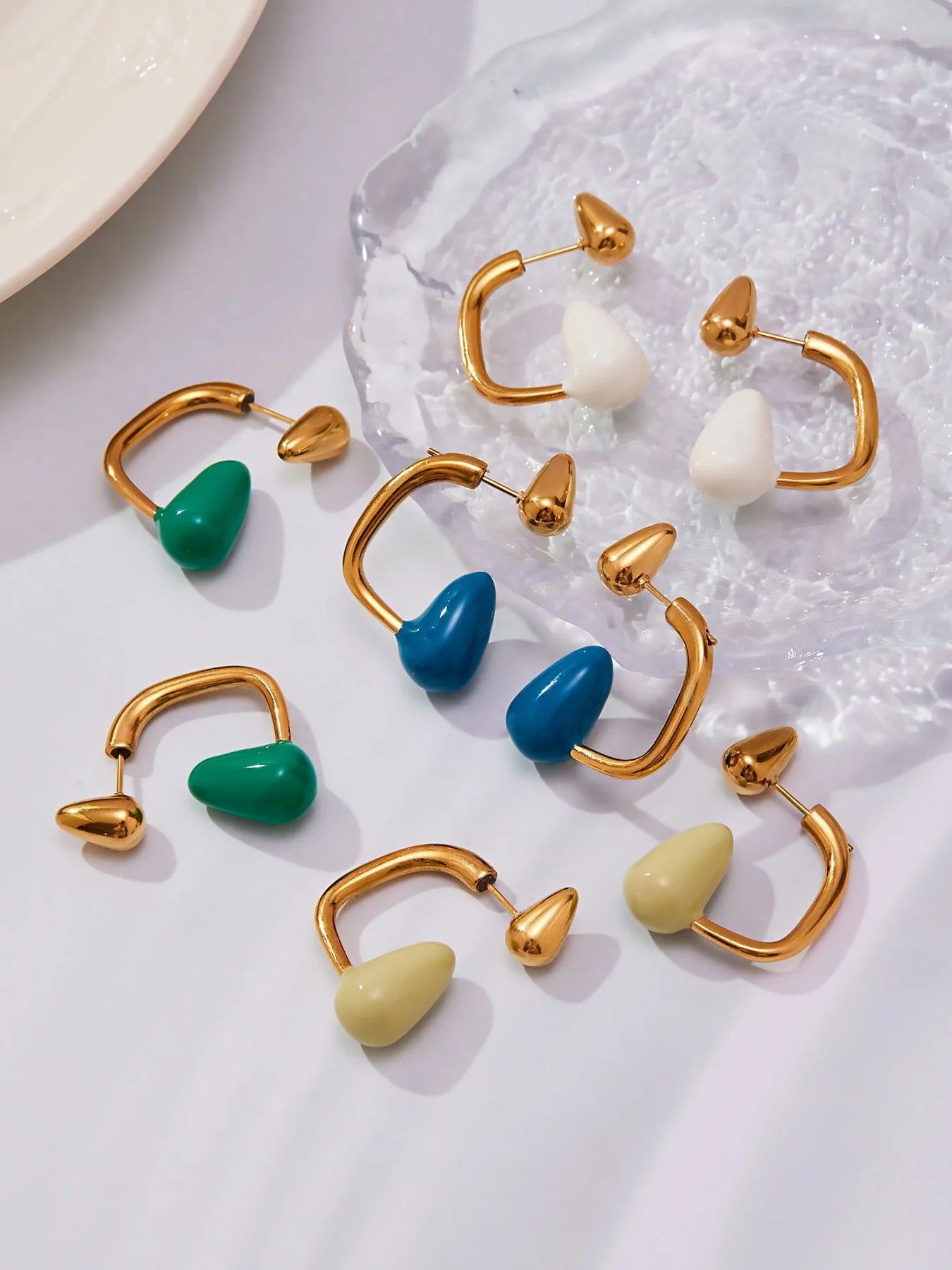 Ars Stainless Steel Water Drop Earrings for Women 18K Gold Plated Enamel Earring Statement Stud Earring No Tarnish Earrings