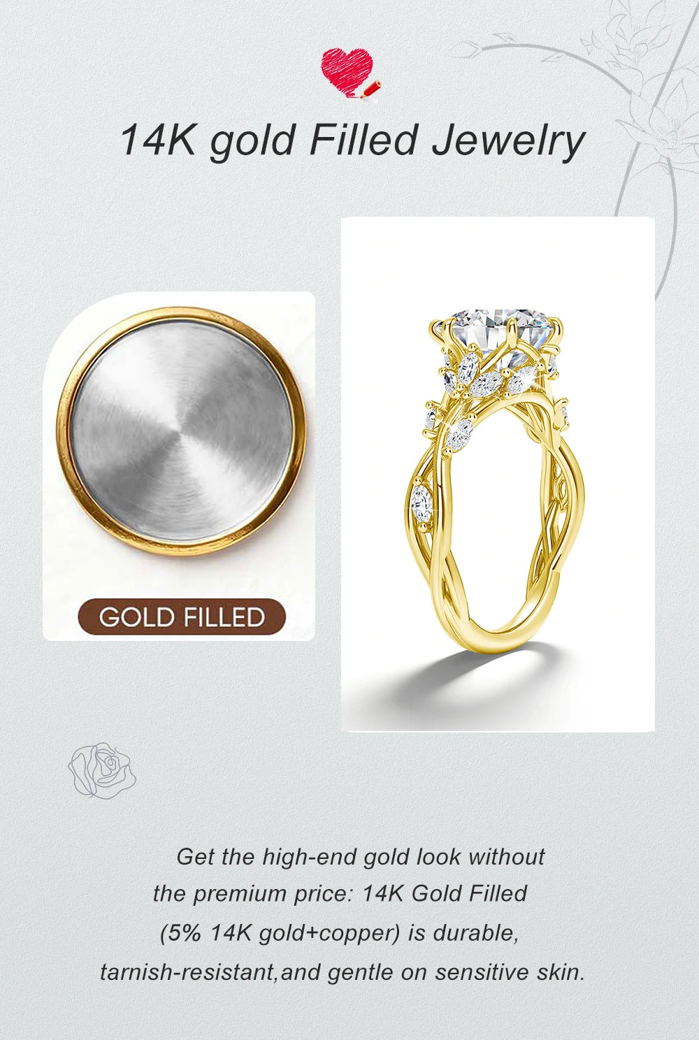 Luxury 14K Gold Filled Pear Cut 3ct Moissanite Lab Grown Diamond Wedding Ring for Her Teardrop Vine design Promise ring Jewelry