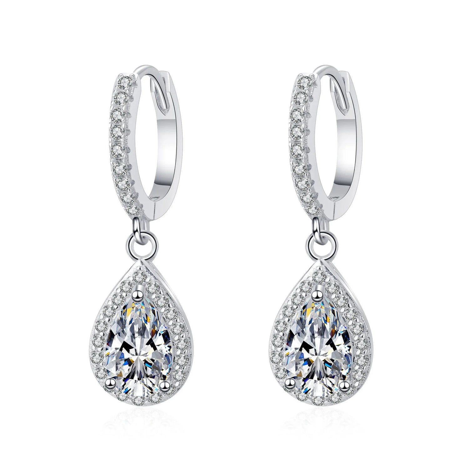 Women's Classic 1-Carat Pear-Cut Moissanite Lab Diamond Drop Earrings S925 Silver Plated PT950 Fine Jewelry