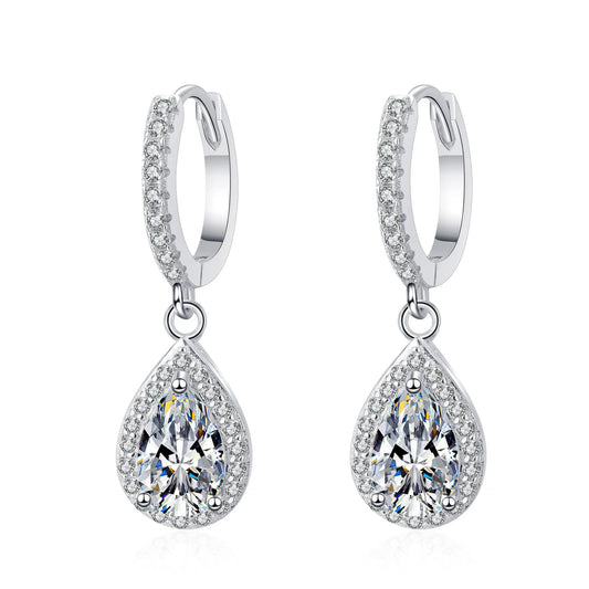 Women's Classic 1-Carat Pear-Cut Moissanite Lab Diamond Drop Earrings S925 Silver Plated PT950 Fine Jewelry