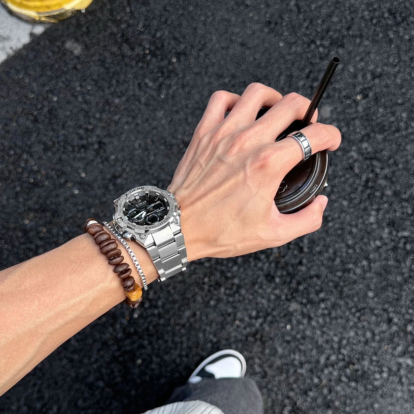 Men's watch, long-lasting battery, with timer and alarm functions, rotating windmill design, stainless steel strap