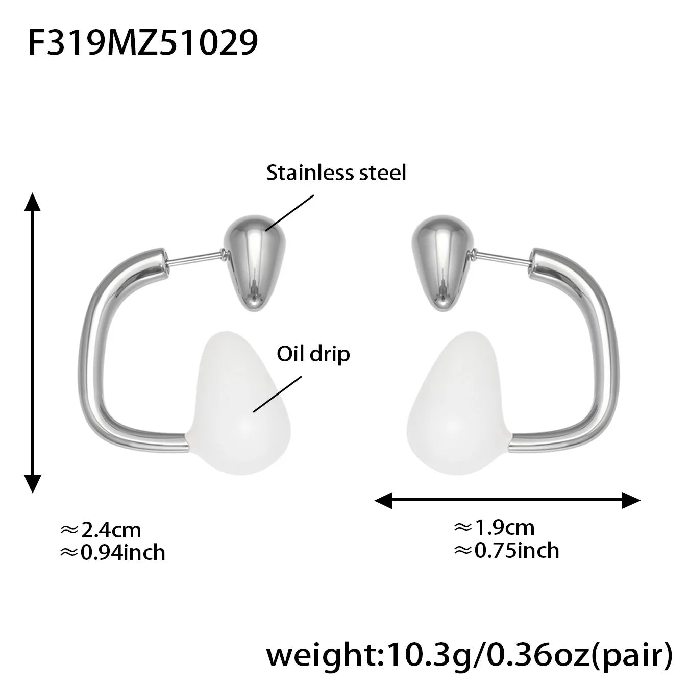 Ars Stainless Steel Water Drop Earrings for Women 18K Gold Plated Enamel Earring Statement Stud Earring No Tarnish Earrings