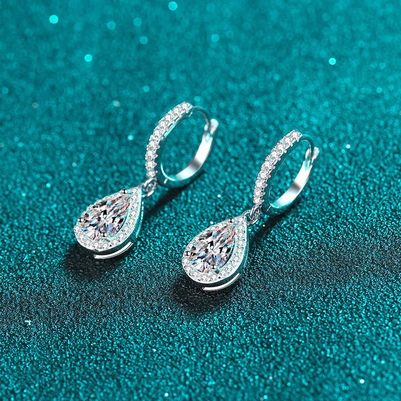 Women's Classic 1-Carat Pear-Cut Moissanite Lab Diamond Drop Earrings S925 Silver Plated PT950 Fine Jewelry