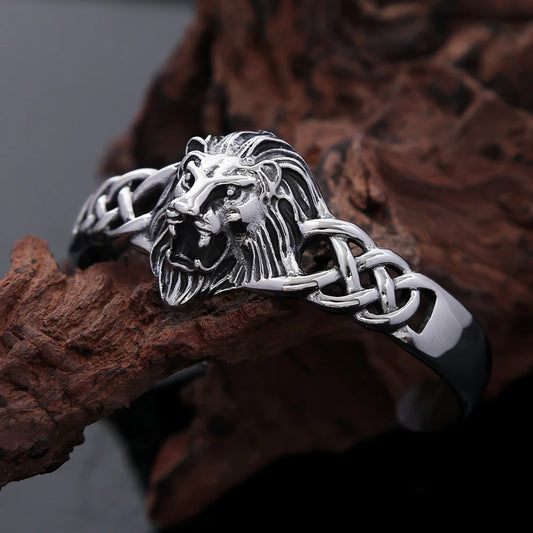Gothic Vintage Domineering Lion Head Bracelet For Men 316L Stainless Steel Punk Hip Hop Opening Bracelets Fashion Jewelry Gifts