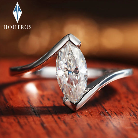 1CT Marquise Cut Moissanite Engagement Ring for Women 5x10mm Lab Diamond Solitaire Ring Wedding Band 925 Sterling Silver Jewelry