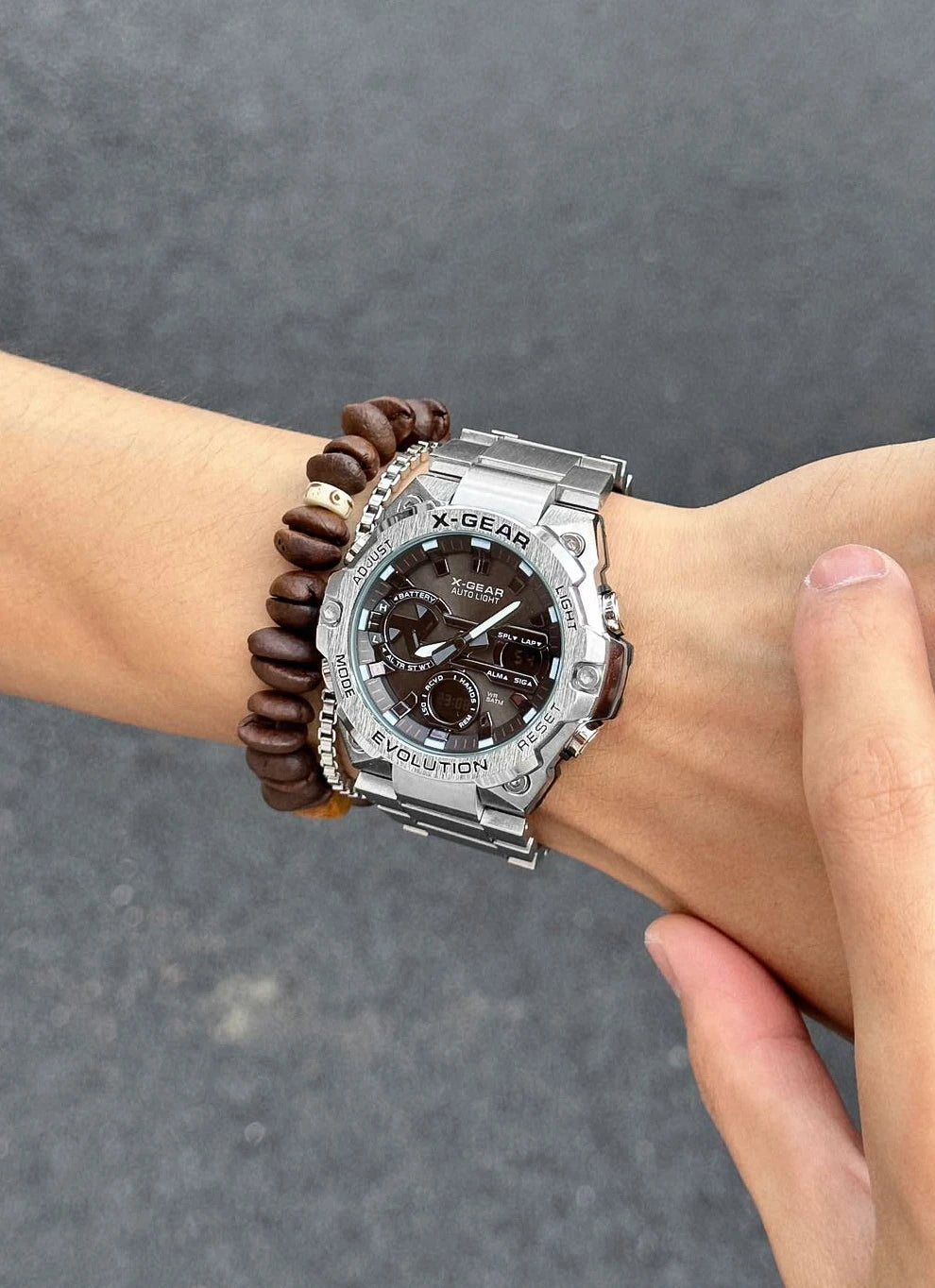 Men's watch, long-lasting battery, with timer and alarm functions, rotating windmill design, stainless steel strap