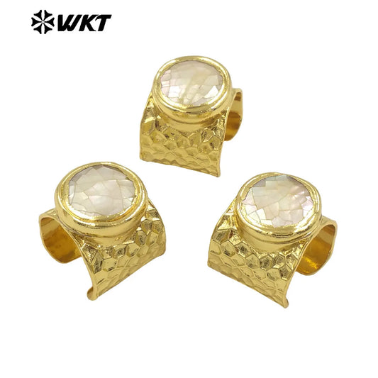 WT-MPR111 Hot Wholesale Retro Court Style 18K Gold Ring  With Round Grain Shell Jewelry For Cocktail Party Finding