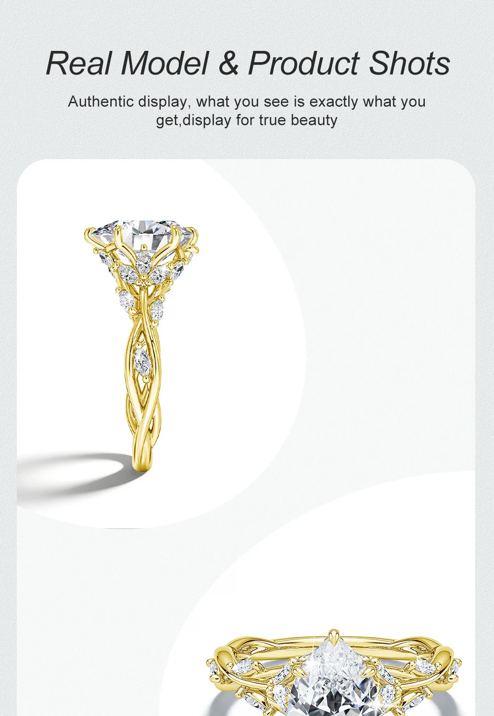 Luxury 14K Gold Filled Pear Cut 3ct Moissanite Lab Grown Diamond Wedding Ring for Her Teardrop Vine design Promise ring Jewelry