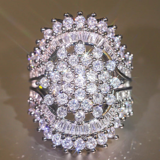 Huitan Flower Design Wedding Rings for Women Gorgeous AA Cubic Zirconia Crystal Rings Anniversary Party Temperament Lady Jewelry