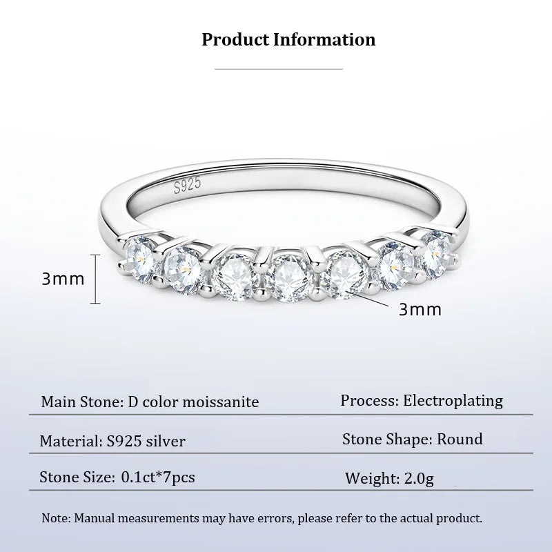 IOGOU Classic Half Eternity Ring 3mm Moissanite Lab Diamond Stackable Band 7-stone Rings for Women 925 Silver Finger Jewelry gra