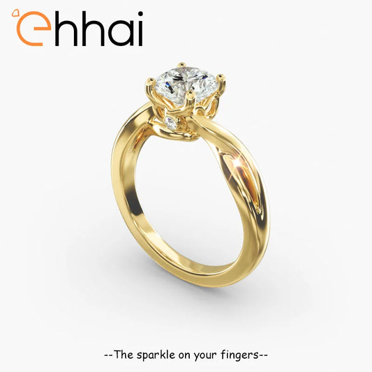 Ehhai Certified 1CT Round Moissanite Ring for Women S925 Sterling Silver Twist Rings Wedding Engagement Rings Fine Jewelry Gifts