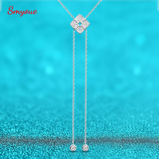 Smyoue Full Moissanite Necklaces Sparkling Flowers Long Chain Wedding Girls Gift Lab Diamond Pendant 925 Sterling Silver Jewelry