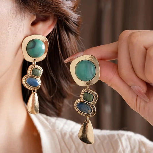 Vintage Geometric Resin Dangle Earrings for Women Water Drop Smudging Acrylic Pendant Earring High-end Banquet Ear Jewelry K1