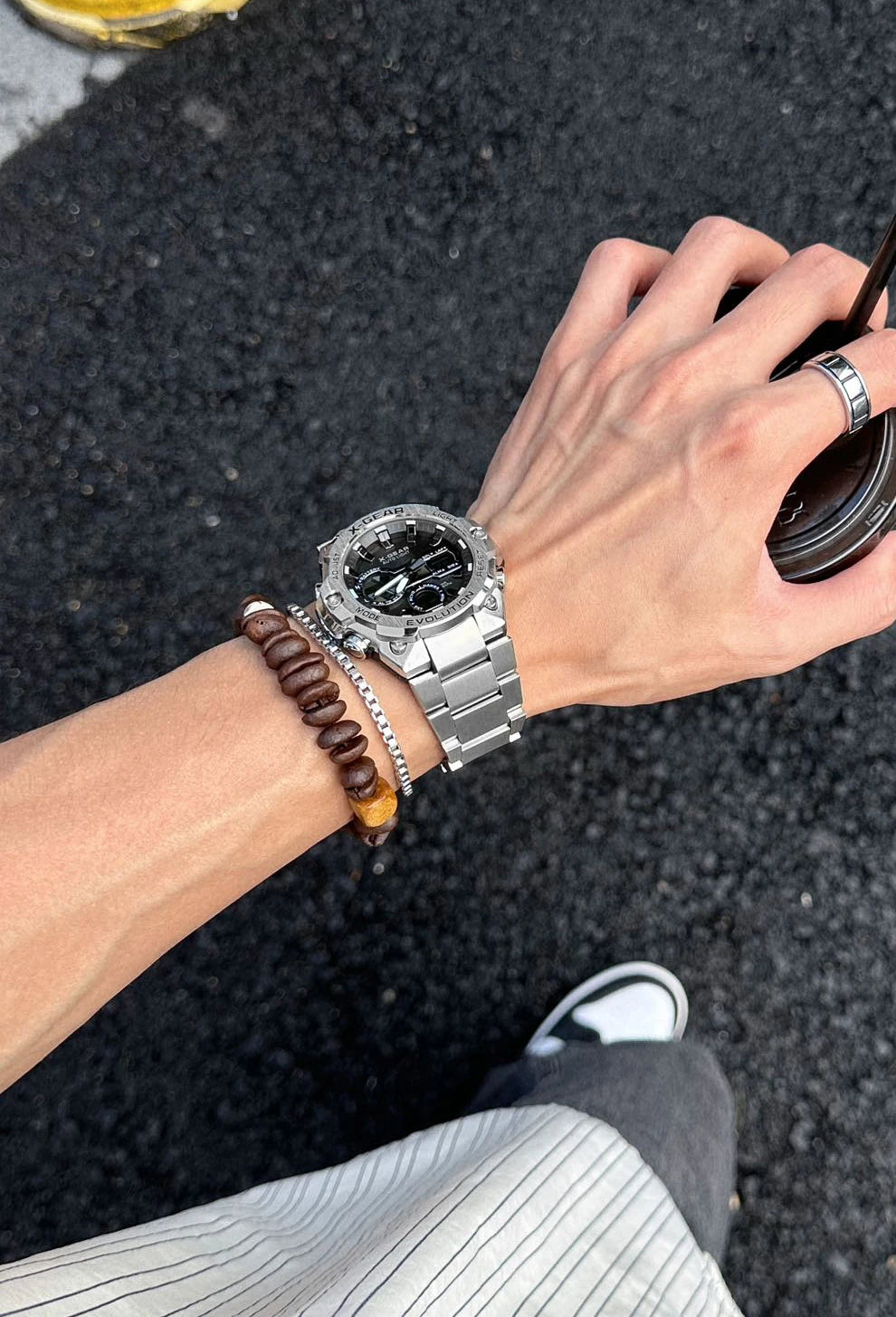 Men's watch, long-lasting battery, with timer and alarm functions, rotating windmill design, stainless steel strap