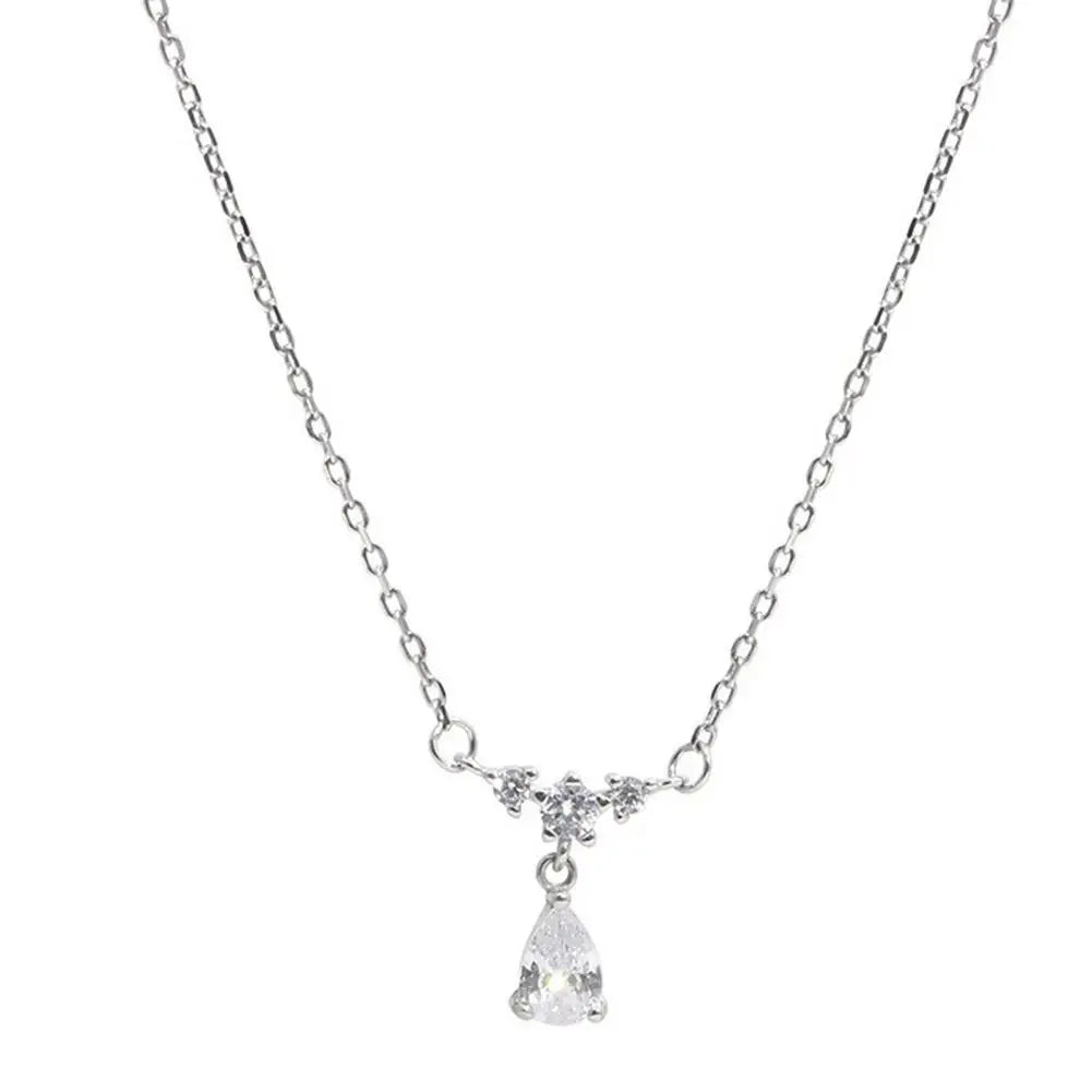 Trendy Water Drop Pendant Necklace Clavicle Chain Women Simple Tiny Rhinestone Jewelry Temperament Party Wedding Gift