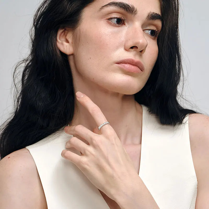 IOGOU Classic Half Eternity Ring 3mm Moissanite Lab Diamond Stackable Band 7-stone Rings for Women 925 Silver Finger Jewelry gra