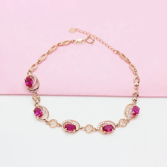 Classic Exquisite 585 Purple Gold Geometric Ruby charms bracelets Plating 14K Inlaid Hollow Red Gem bangles Wedding Jewelry