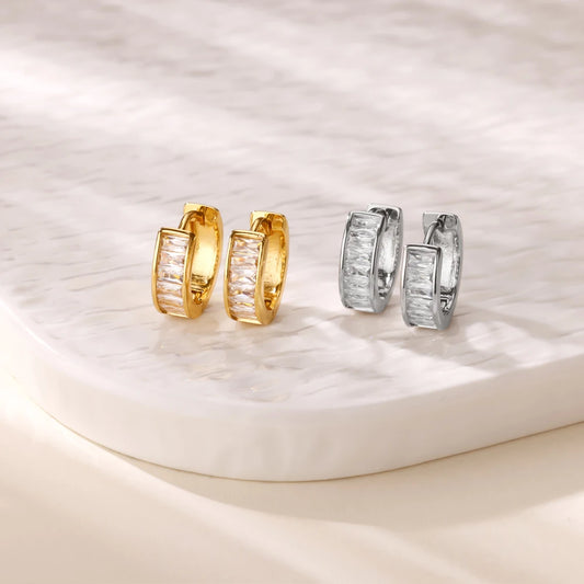 Cubic Zirconia Hoop Stud Earrings For Women Stainless Steel Piercing Earring 2025 New Fashion Wedding Jewelry Gift