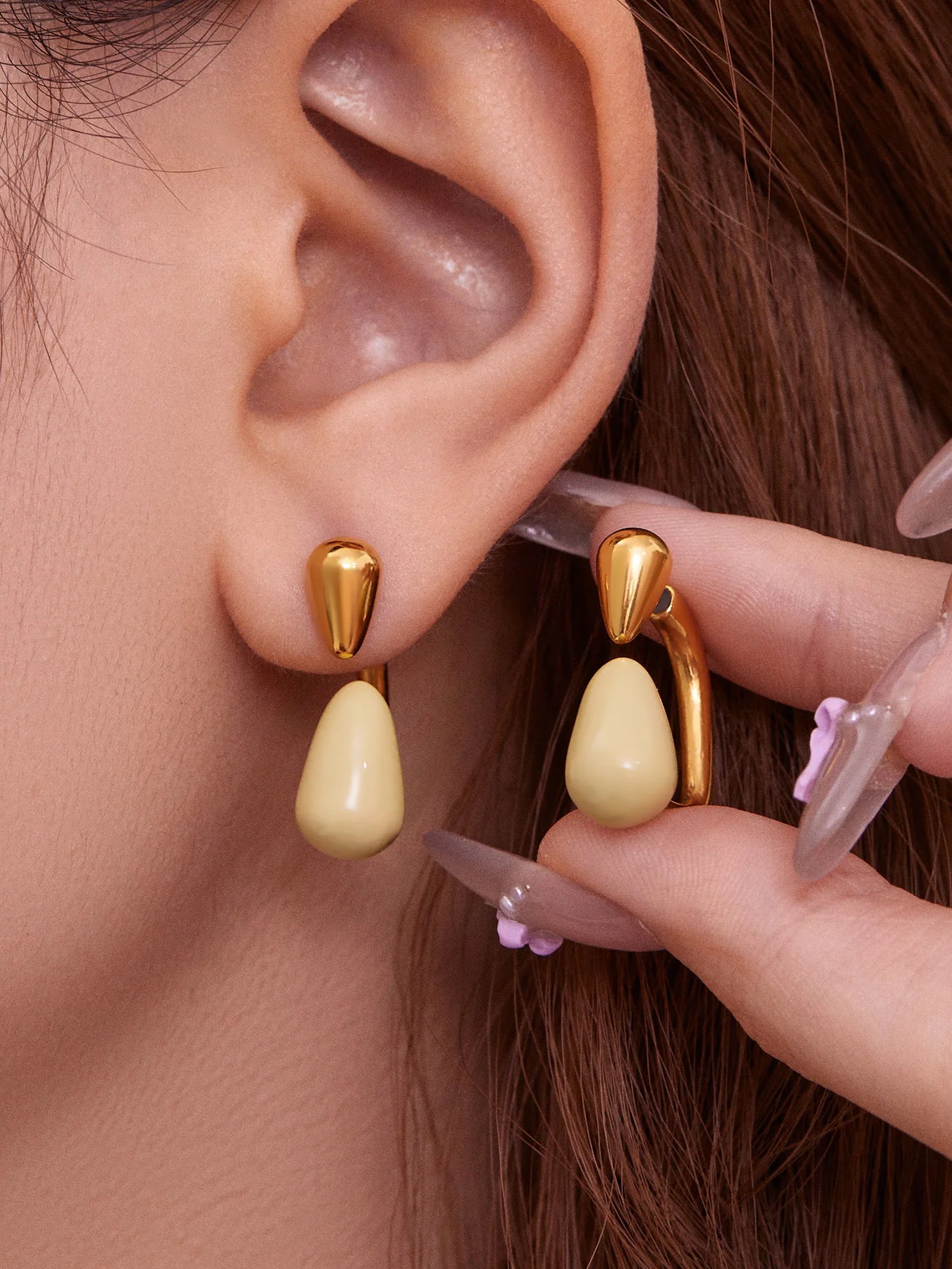 Ars Stainless Steel Water Drop Earrings for Women 18K Gold Plated Enamel Earring Statement Stud Earring No Tarnish Earrings