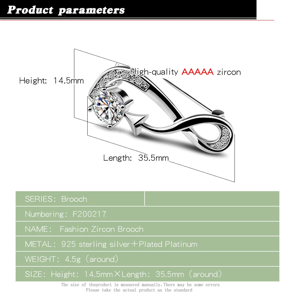 Women's 925 Sterling Silver High-End Luxurious Brooch Zirconia Fashion Decorative for Dresses Elegant Statement Accessorss