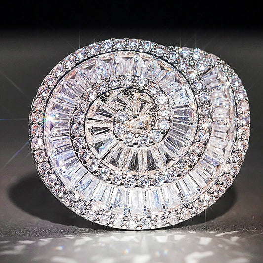 Huitan Novel Spiral Design Women Rings New Bling Bling CZ Gorgeous Wedding Party Luxury Trendy Female Accessories 2025 Jewelry