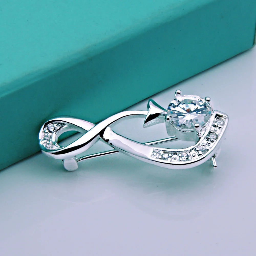 Women's 925 Sterling Silver High-End Luxurious Brooch Zirconia Fashion Decorative for Dresses Elegant Statement Accessorss