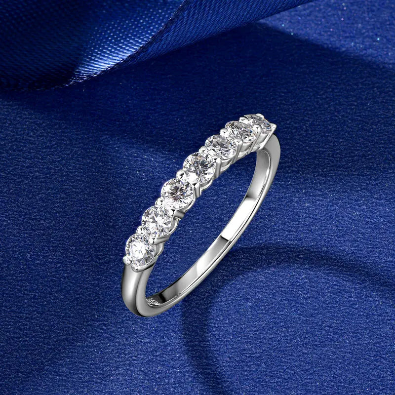 IOGOU Classic Half Eternity Ring 3mm Moissanite Lab Diamond Stackable Band 7-stone Rings for Women 925 Silver Finger Jewelry gra