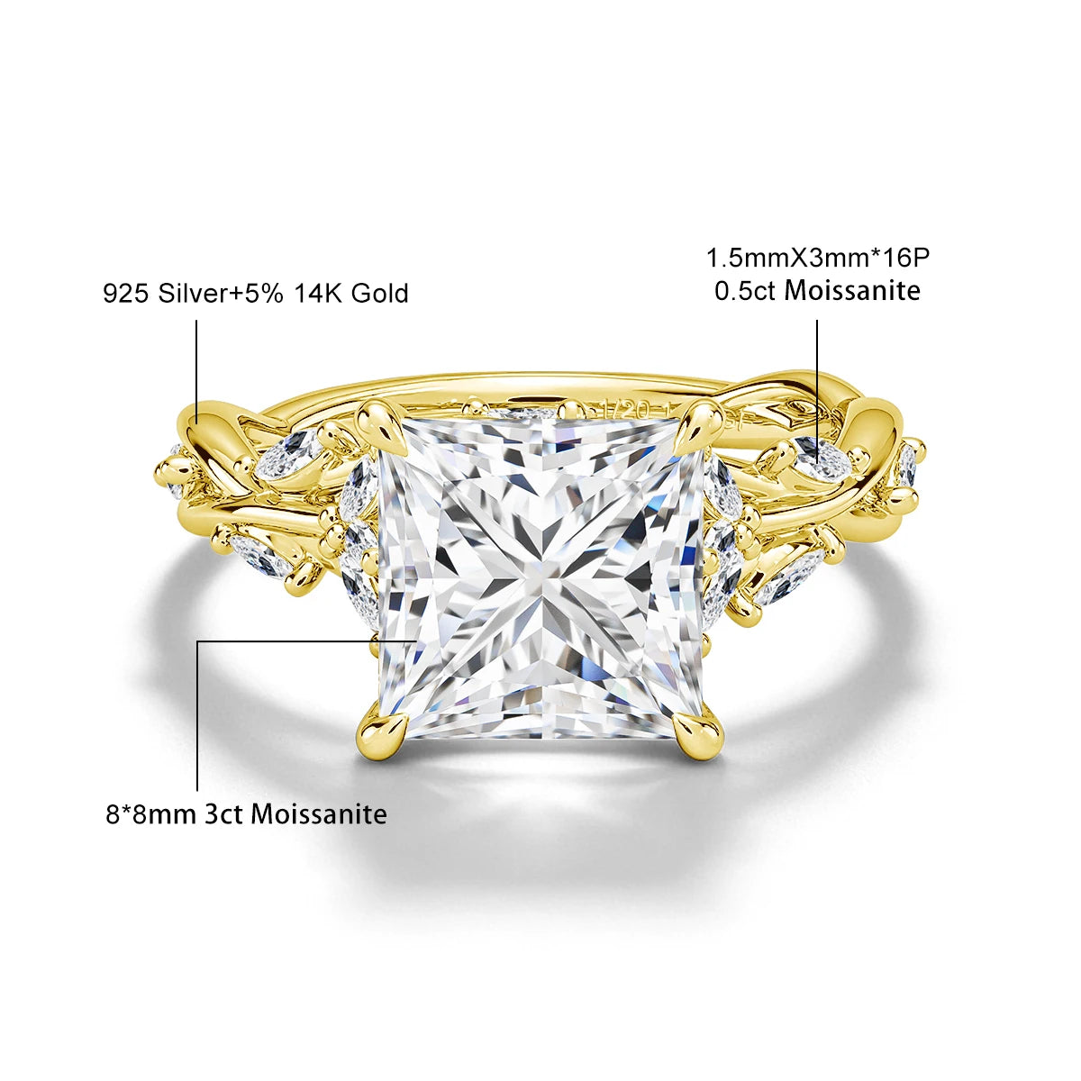 Luxury 14K Gold Filled Pear Cut 3ct Moissanite Lab Grown Diamond Wedding Ring for Her Teardrop Vine design Promise ring Jewelry