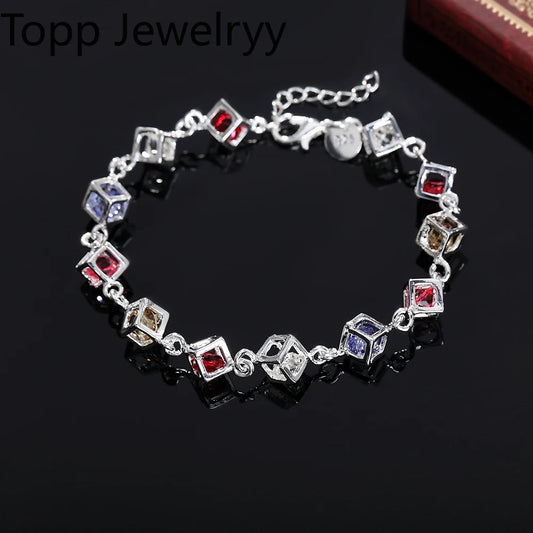 925 Sterling Silver Bracelets Women Lady Wedding Gift Jewelry Fashion Charm Colorful Zircon Crystal Bracelet Free Shipping