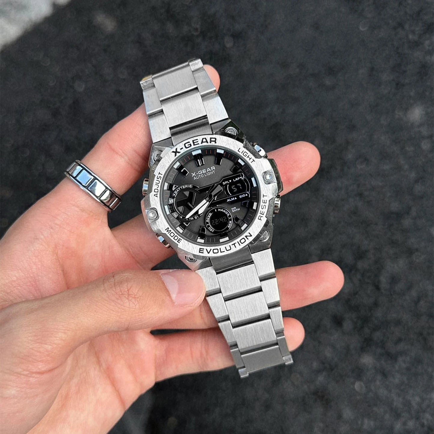 Men's watch, long-lasting battery, with timer and alarm functions, rotating windmill design, stainless steel strap