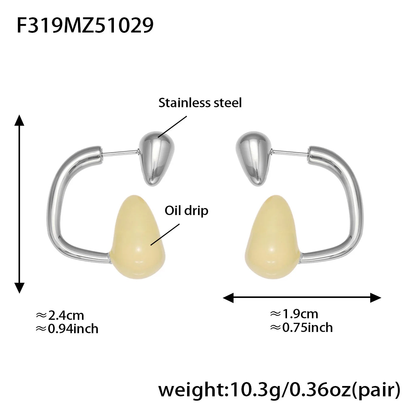 Ars Stainless Steel Water Drop Earrings for Women 18K Gold Plated Enamel Earring Statement Stud Earring No Tarnish Earrings